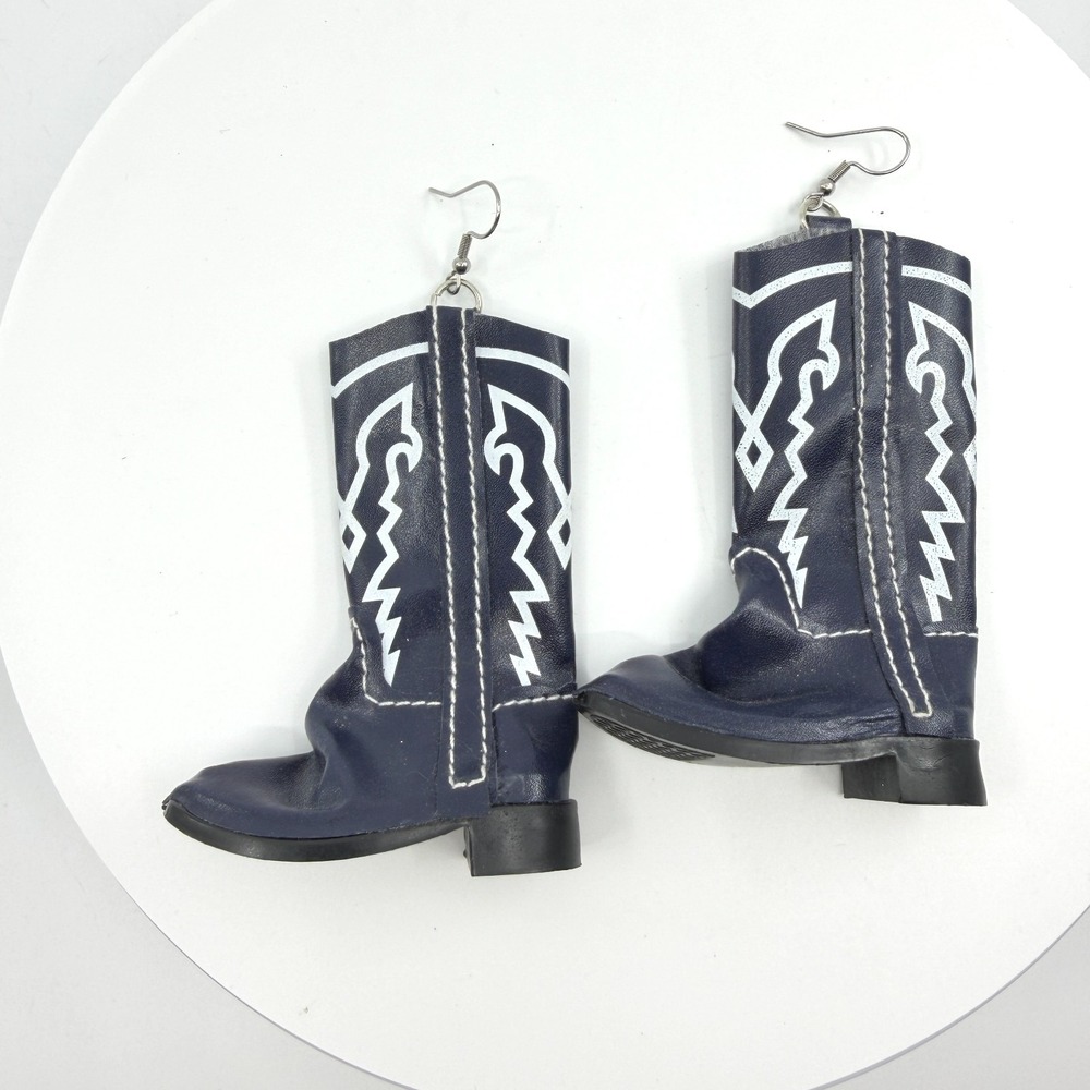 Navy Blue Cowboy Boot Dangle Earrings Western Rodeo Cowgirl Novelty Statement